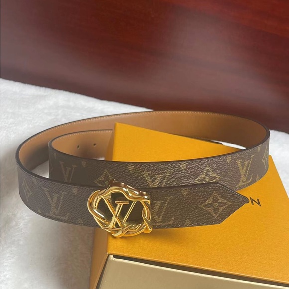 Louis Vuitton Accessories - Louis Vuitton Monogram Brown Reversible Belt with Gold Buckle